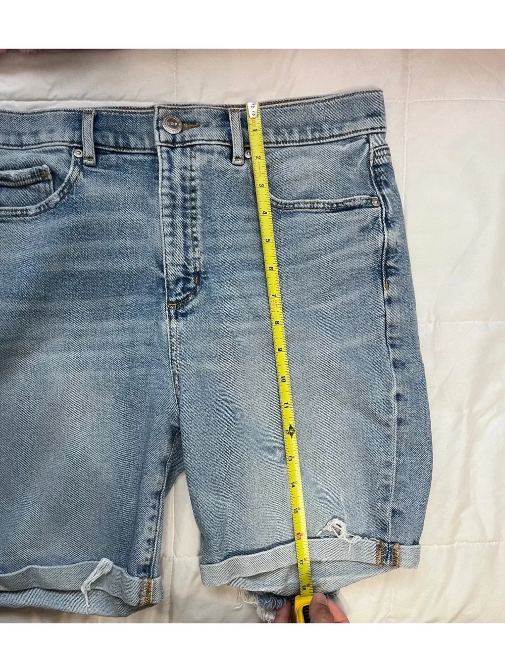LOFT Light Wash Bermuda Shorts High Rise Cuffed Distressed Frayed Size 30 10
